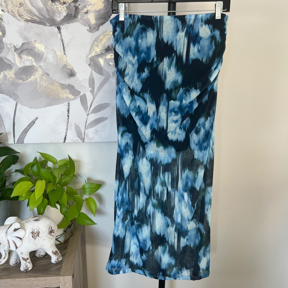 Abercrombie & Fitch Maxi Skirt Medium Blue Ruched Mesh Lined Boho Coastal Beach